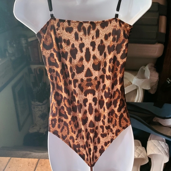 Leopard & black lace up front body suit sz M - Picture 4 of 6